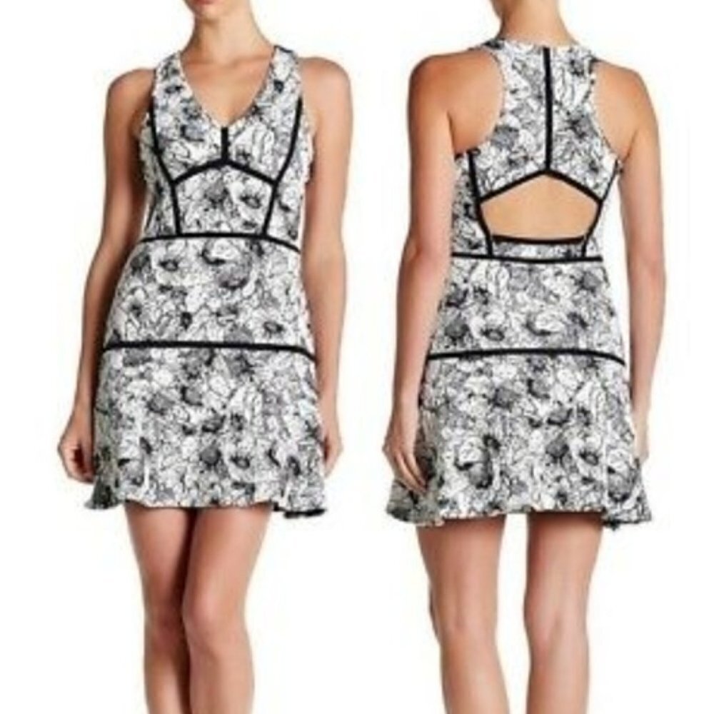 Parker Yonkers Floral Back Cutout Skater Flare Mini Dress M
